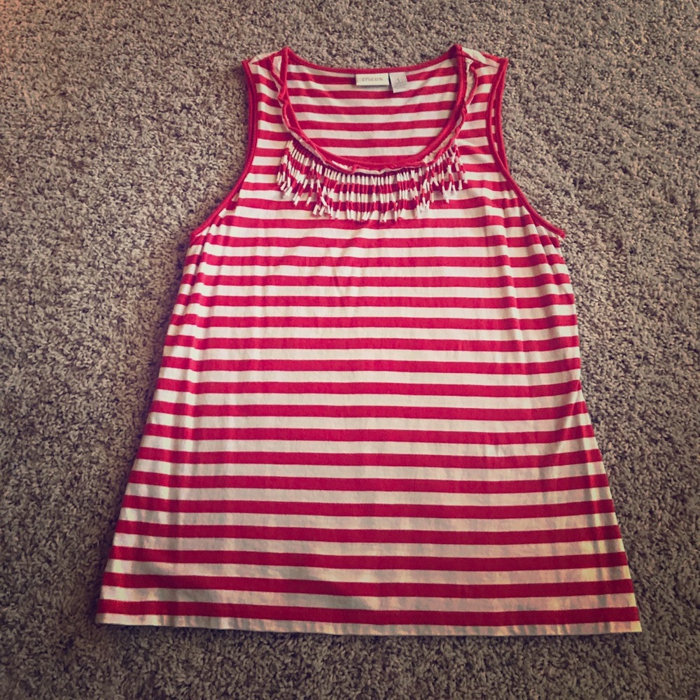 Chico’s coral/white striped sleeveless top, size1